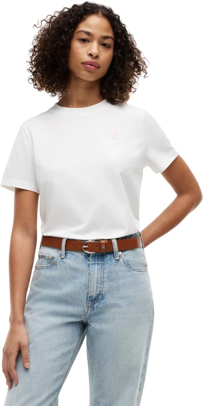Tommy Hilfiger Women's Th Script Reg C-Nk Ss Tee WW0WW49941 S/S T-Shirt, White (Ecru), S
