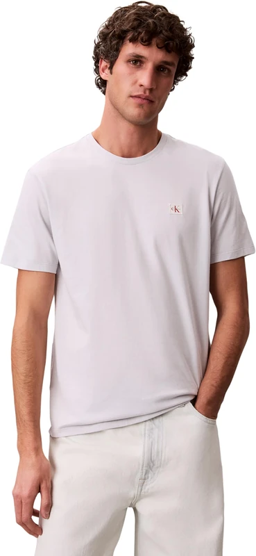 Calvin Klein Men’s T-Shirts Short Sleeve Badge in Cotton, Multicolor (Bright White/Marble Gray), 3XL