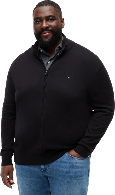 Tommy Hilfiger Men's Bt-Essential Cotton Zip Thru-B Mw0Mw39109 Zip Through Sweater, Black (Black), 4XL_Plus