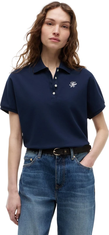 Tommy Hilfiger Women's Th Script Modern Ss Polo WW0WW49953 S/S Polo, Blue (Dark Night Navy), S