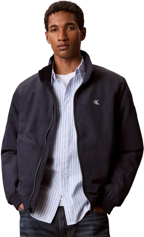 Calvin Klein Men's Transitional Jacket Padded Nylon Harrington with Stand Collar, Blue (Dark Sapphire), XL