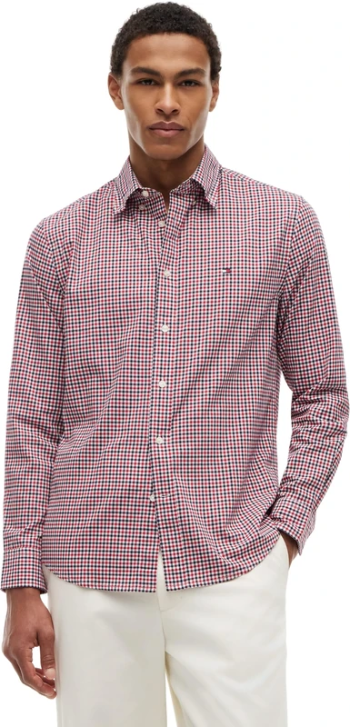Tommy Hilfiger Men's Flex Poplin Gingham Shirt MW0MW43319 L/S Shirt, RED (Medium Red/Multi Check), S
