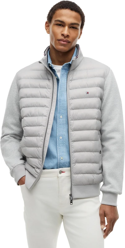 Tommy Hilfiger Men's Mix Media Ess Rwb Stand Collar Mw0Mw41329 Zip Through Sweatshirt, GREY (Light Grey Heather), XXL