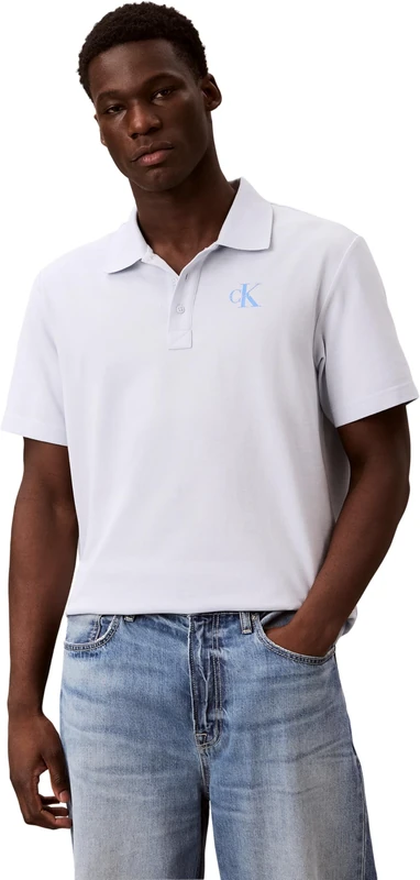 Calvin Klein Men's Polo Shirt Short Sleeve Easy Monologo with Button Placket, Blue (Plein Air), 2XL
