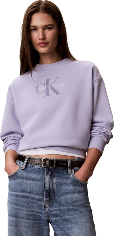 Calvin Klein Women's Ls French Terry Monologo Crew LV047G823G Sweatshirts, PURPLE (Cosmic Sky), S - Image 1