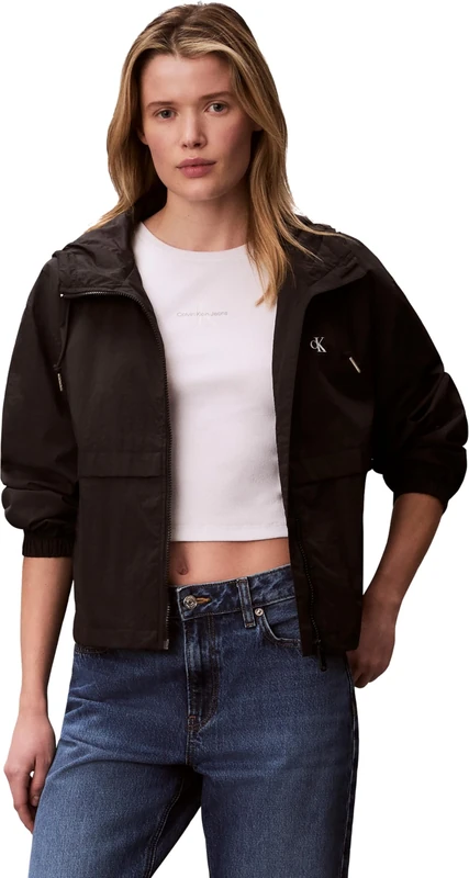 Calvin Klein Women's Essential Nylon Windbreaker LV047F507G Jackets, BLACK (Black), XS