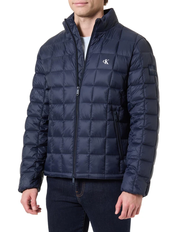 Calvin Klein Men's Puffer Jacket Nylon Quilted with Stand Collar, Blue (Dark Sapphire), 2XL
