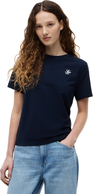 Tommy Hilfiger Women's Th Script Reg C-Nk Ss Tee WW0WW49941 S/S T-Shirt, Blue (Dark Night Navy), S