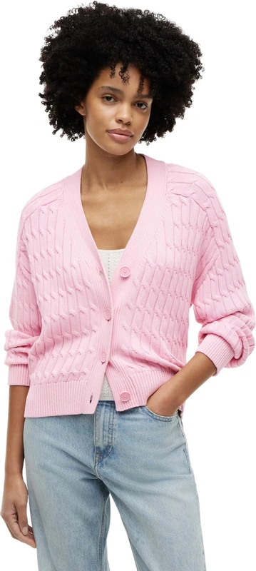 Tommy Hilfiger Women's Mid Gg Cable V-Nk Ls Cardi WW0WW50078 Other Sweaters, Pink (Classic Pink), L