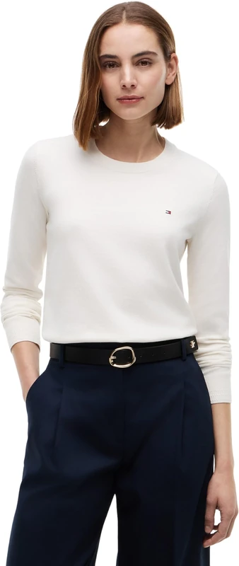 Tommy Hilfiger Women's Co Jersey Stitch C-Nk Ls SWT Ww0Ww44984 Pullover Sweater, Yellow (Ivory Petal), M