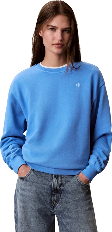 Calvin Klein Women's Ls Rlxd Monogram Terry Washed Cr LV047G257G Sweatshirts, BLUE (Marina), L