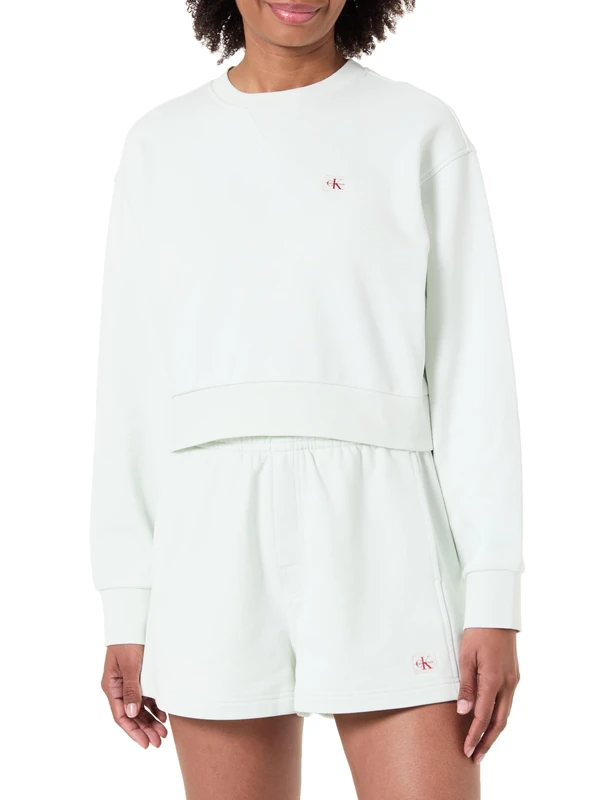 Calvin Klein Women's A - Crppd Bdg Lg Swt Lv047C911G Sweatshirts, KHAKI (Phantom Green), XL
