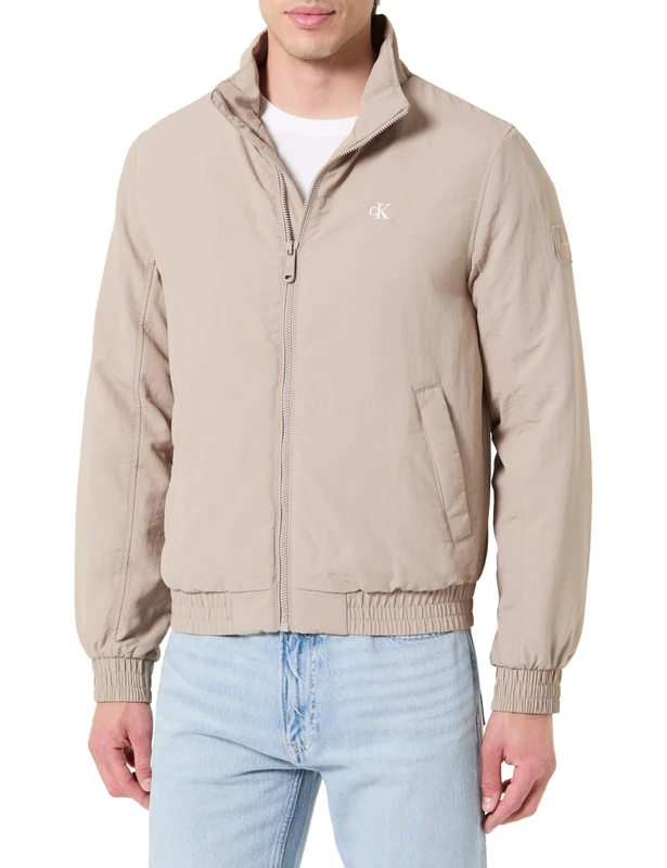 Calvin Klein Men's Transitional Jacket Padded Nylon Harrington with Stand Collar, Beige (Vintage Khaki), M
