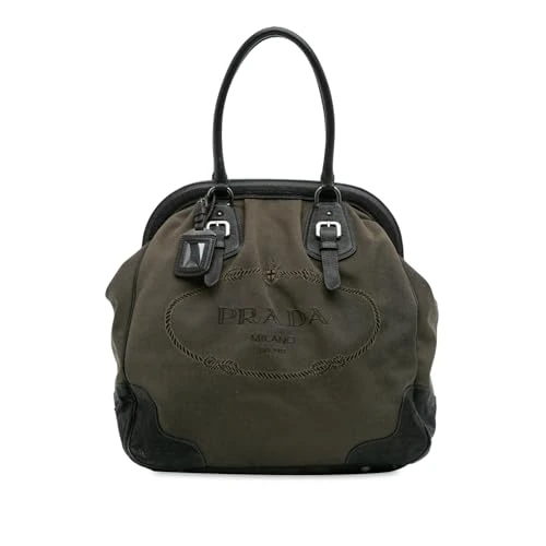 Prada Pre-Loved Leather Trimmed Canvas Canapa Logo Frame Tote