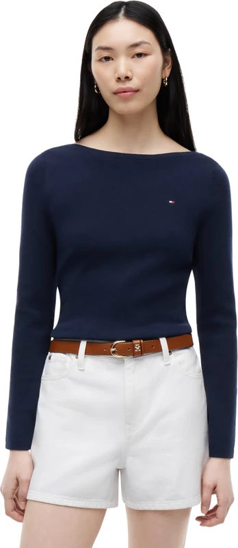 Tommy Hilfiger Women's Jersey Stitch Boat-Nk Ls SWT WW0WW50107 Other Sweaters, Blue (Dark Night Navy), S