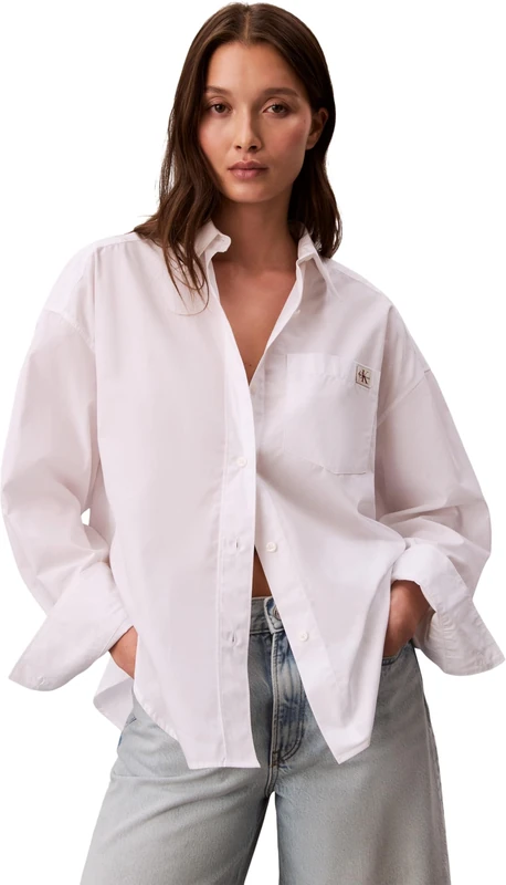 Calvin Klein Women's Cotton Poplin Cropped Shirt Wove LV047F148G Other Shirts, White (Brilliant White), XXS