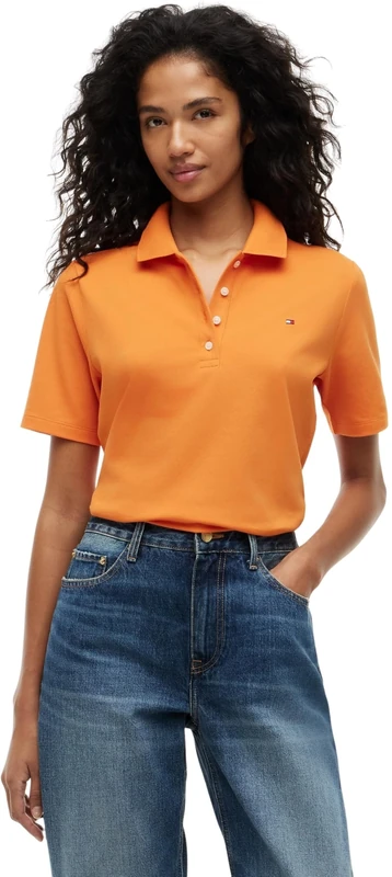 Tommy Hilfiger Women's 1985 Reg Pique Polo Ss Ww0Ww43224 S/S Polo, Orange (Orange Thunder), M
