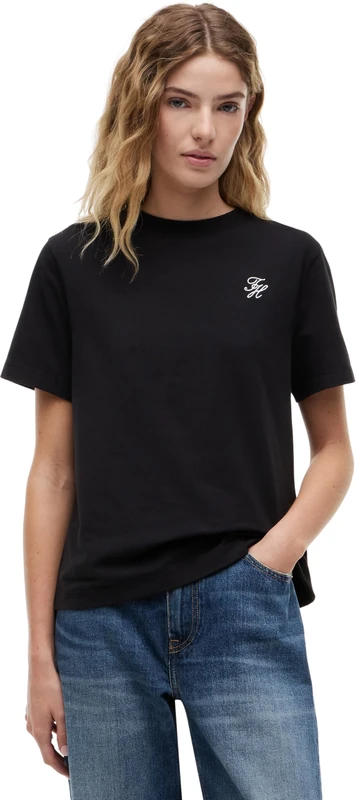Tommy Hilfiger Women's Th Script Reg C-Nk Ss Tee WW0WW49941 S/S T-Shirt, Black (Black), M