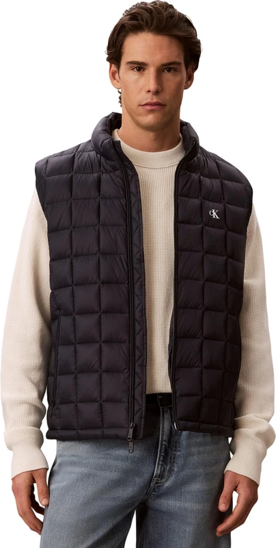 Calvin Klein Men's Gilet Nylon Quilted with Stand Collar, Blue (Dark Sapphire), XS