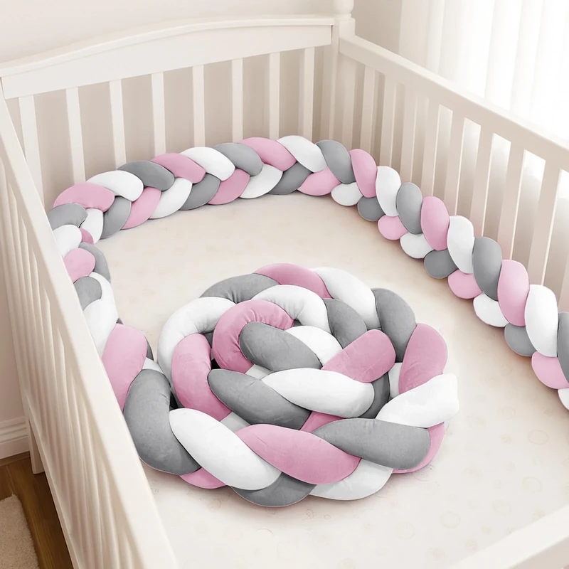 GYCS Ultra-Soft Knotted Pregnancy Pillow Braided Toddler Bed Guard Rail Knot Cushion Cotton Bed Set All Round Protector Suitable for Home Bedroom Decor Fits All Bed Types,A01,400cm