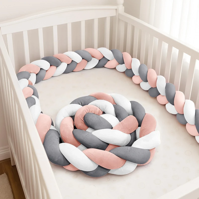 GYCS Ultra-Soft Knotted Pregnancy Pillow Braided Toddler Bed Guard Rail Knot Cushion Cotton Bed Set All Round Protector Suitable for Home Bedroom Decor Fits All Bed Types,A02,400cm