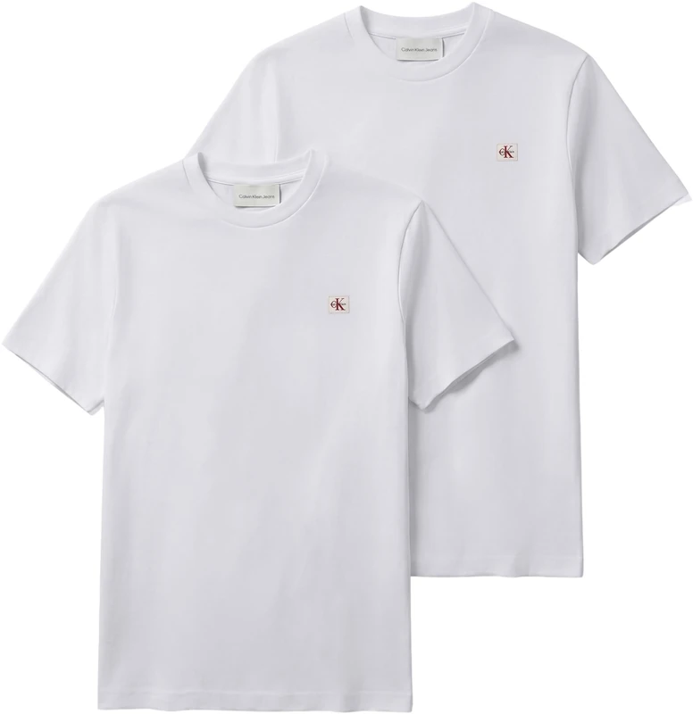 Calvin Klein Men’s T-Shirts Short Sleeve Badge in Cotton, White (Bright White/Bright White), XS