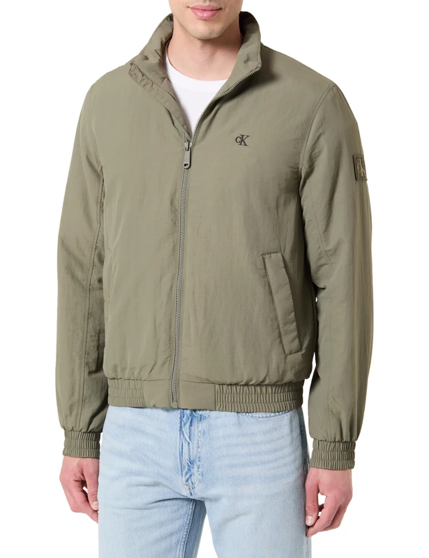 Calvin Klein Men's Ls Padded Nylon Harrington Jacke LV04RG500G Jackets, BEIGE (Dusty Olive), XS