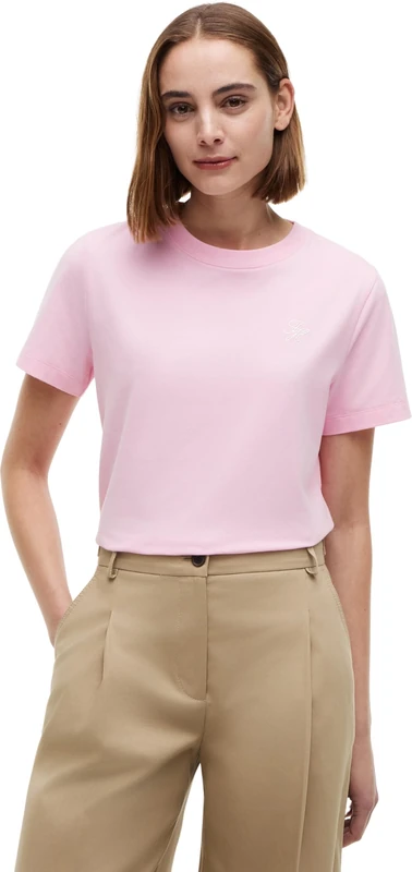 Tommy Hilfiger Women's Th Script Reg C-Nk Ss Tee WW0WW49941 S/S T-Shirt, Pink (Classic Pink), M