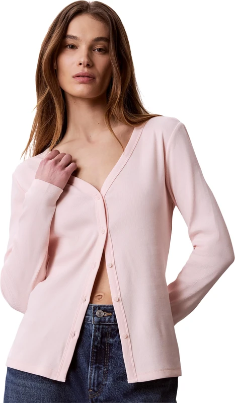 Calvin Klein Women's Ls Woven Label Baby Rib Button F LV047G207G Other Tops, Orange (Mangano Calcite), M