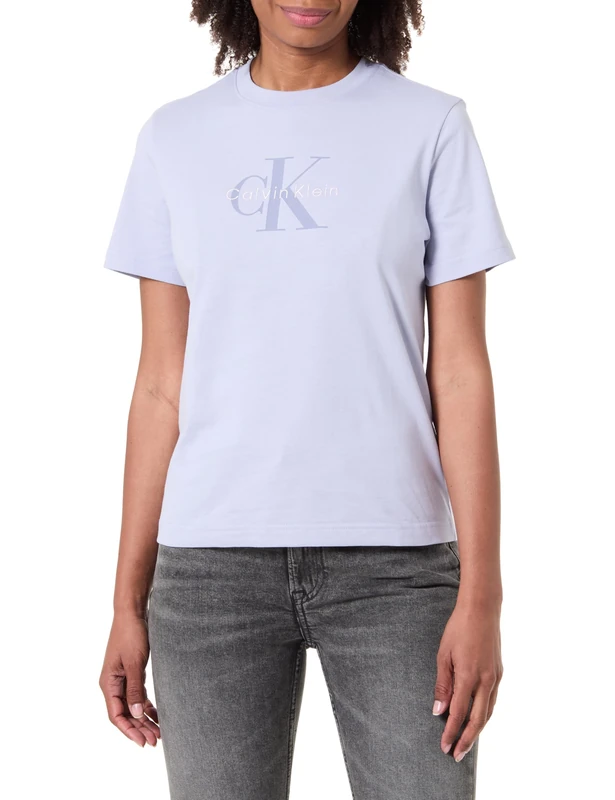 Calvin Klein Women's Hr Ss Clssc Mnlg CNC Lv047B865G Graphic Tees, Purple (Cosmic Sky), M
