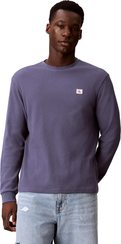 Calvin Klein Men's Ls Waffle Badge Crewnk Tee Lv040Em217 Tees, Blue (Blue Nomad), M - Image 1