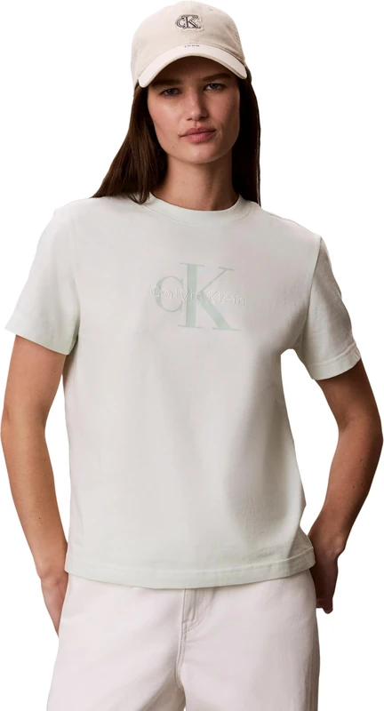 Calvin Klein Women's Hr Ss Clssc Mnlg CNC Lv047B865G Graphic Tees, Khaki (Phantom Green), S