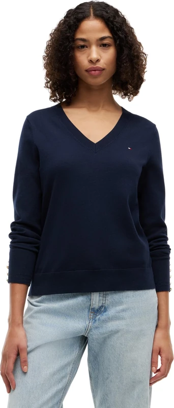 Tommy Hilfiger Women's Co Jersey Stitch V-Nk Sweater Ww0Ww40098 Pullover Sweater, Blue (Dark Night Navy), XS - Image 1