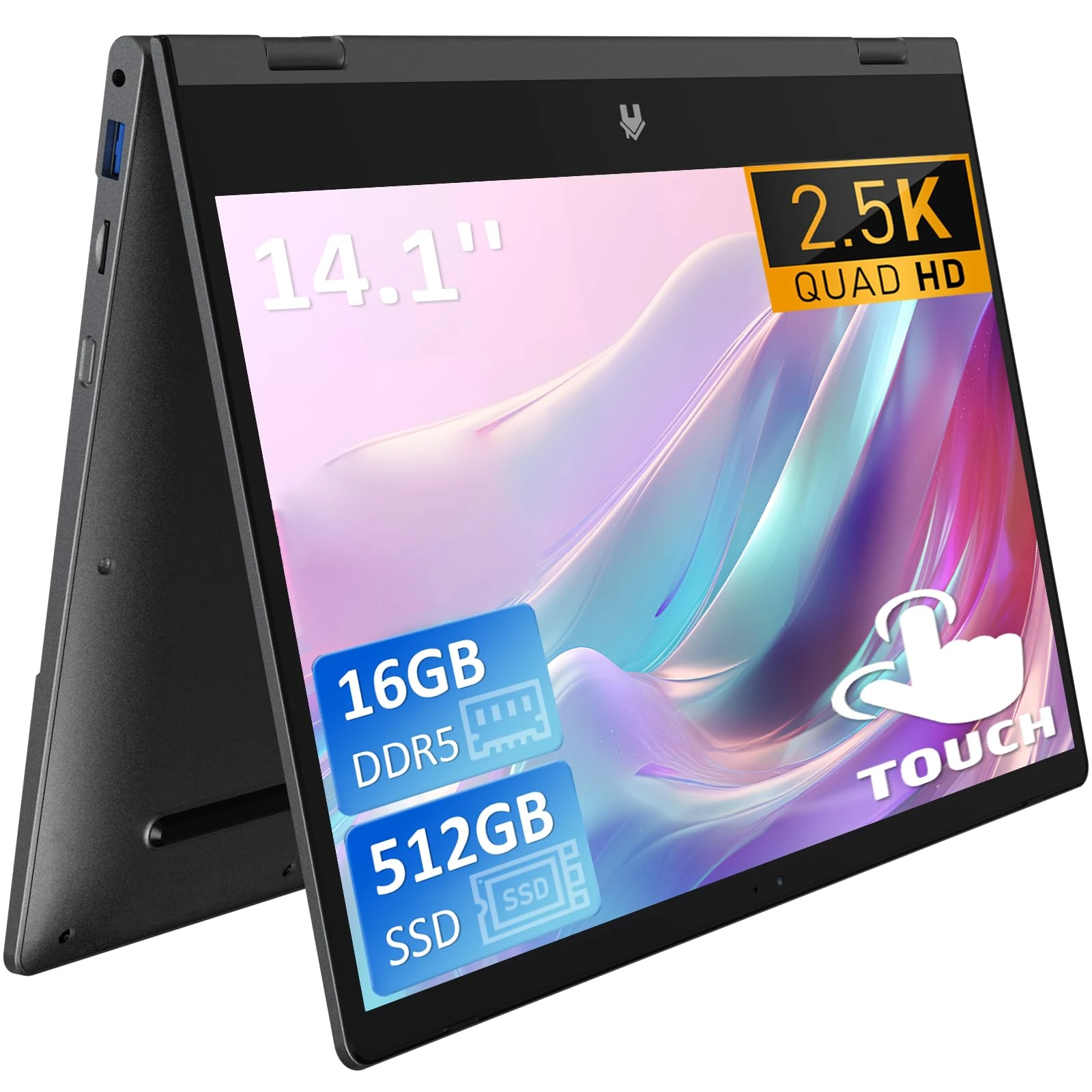 Auusda 2-in-1 Convertible Laptop Computer 14" FHD Touchscreen (N95/16GB/512GB) - 360° Hinge Tablet Mode, Backlit Keyboard, Fingerprint Sensor, WiFi 6,USB 3.0,Full-Featured Type-C,Grey