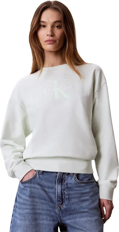 Calvin Klein Women's Ls French Terry Monologo Crew LV047G823G Sweatshirts, KHAKI (Phantom Green), S - Image 1