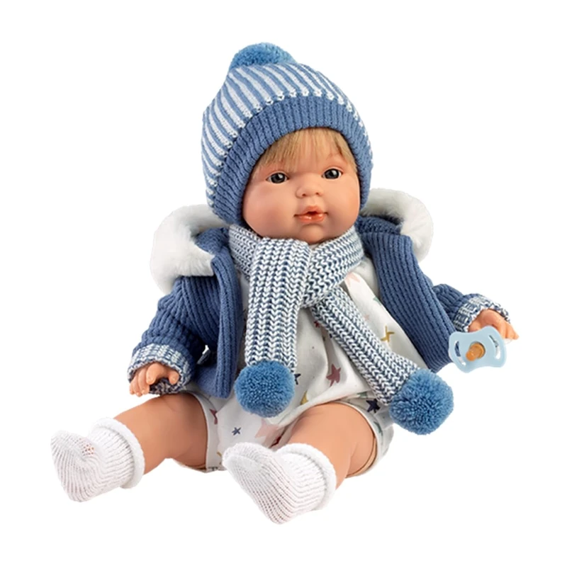 Llorens 1038573 Sasha Doll with Blonde Hair and Blue Eyes, Baby Doll with Soft Body Including Blue Knitted Outfit, 38 cm