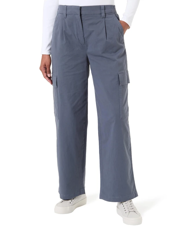 Calvin Klein Women’s Trousers Cotton Ewaist Cargo Pants with Elasticated Waistband, Grey (Turbulence), L