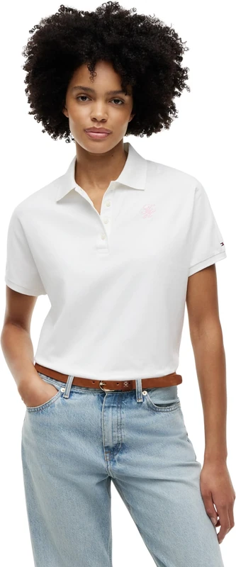 Tommy Hilfiger Women's Th Script Modern Ss Polo WW0WW49953 S/S Polo, White (Ecru), XL
