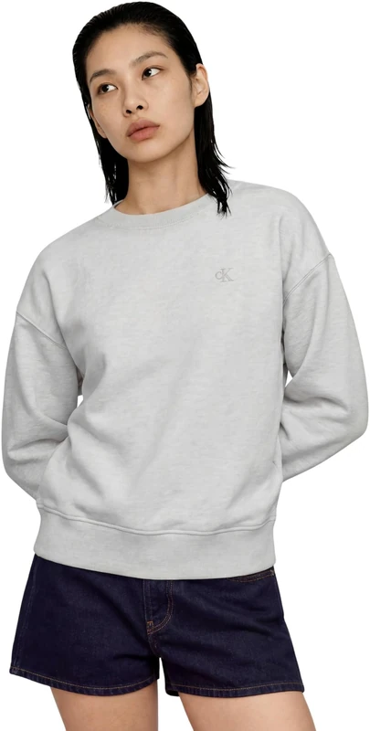 Calvin Klein Women's Ls Rlxd Monogram French Terry Cr LV047F223G Sweatshirts, GREY (BC01 Light Grey Heather), S