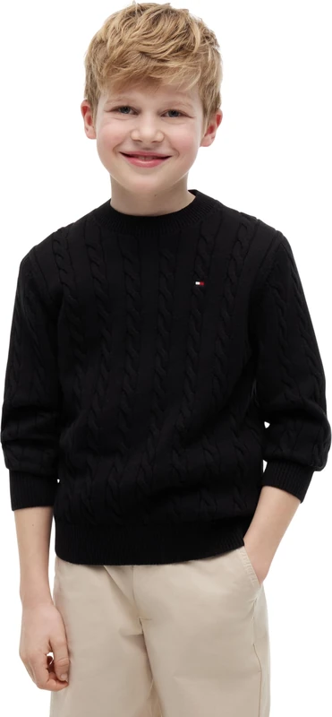 Tommy Hilfiger Boys' Jumper Cotton Cable Knit with Round Neckline, Black (Black), 3 Years