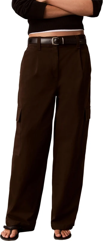 Calvin Klein Women’s Trousers Cotton Ewaist Cargo Pants with Elasticated Waistband, Brown (Dark Coffee), L