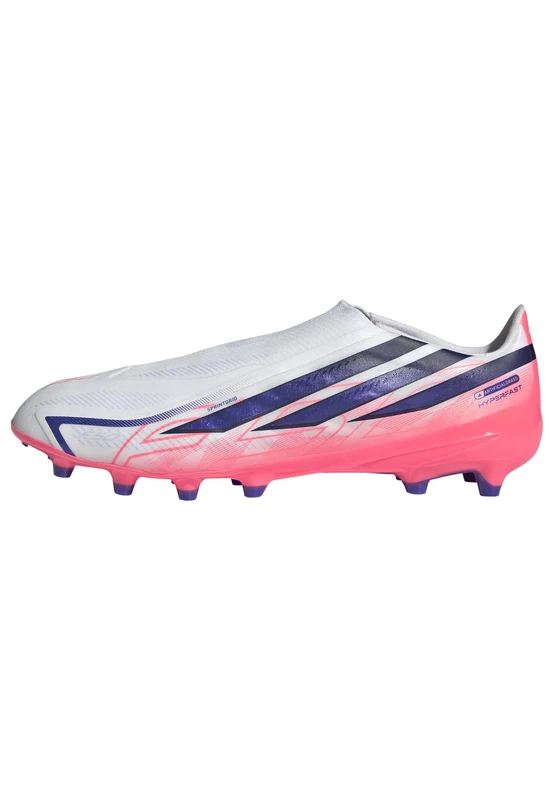 adidas Unisex F50 Hyperfast League Laceless Artificial Ground Football Boots Shoes, FTWR White/Solar Purple/Solar Turbo, 4.5 UK