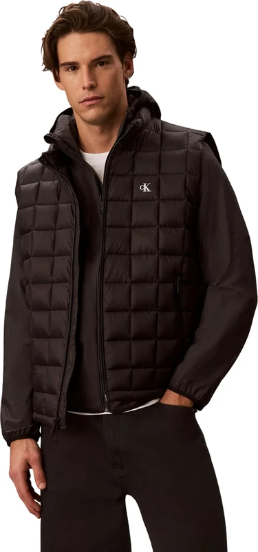 Calvin Klein Men's Gilet Nylon Quilted with Stand Collar, Black (Black), L
