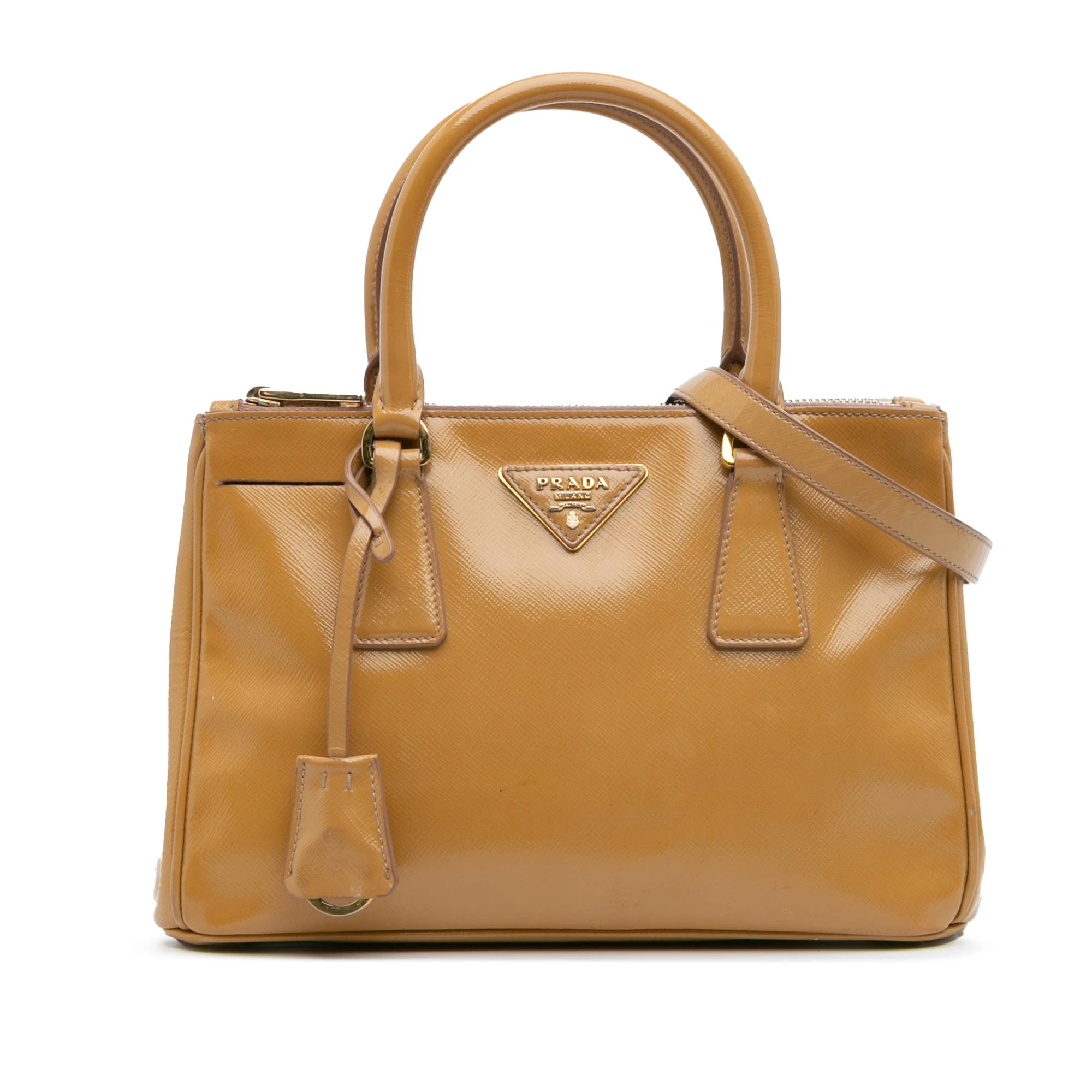 Prada Pre-Loved Small Saffiano Vernice Galleria Double Zip Satchel