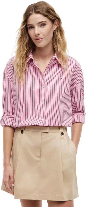 Tommy Hilfiger Women's Summer Poplin Ls Boxy Shirt WW0WW49940 Other Shirts, Pink (Pink Multi Stripe), 44