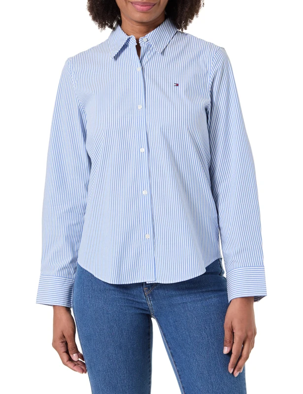 Tommy Hilfiger Women's Ess Poplin Regular Shirt Ww0Ww47169 L/S Shirt, Blue (Classic Ithaca STP Mesmerizing Blue), 52