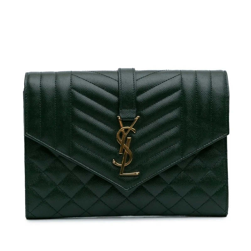 Saint Laurent Pre-Loved Grain De Poudre Triquilt Monogram Envelope Clutch
