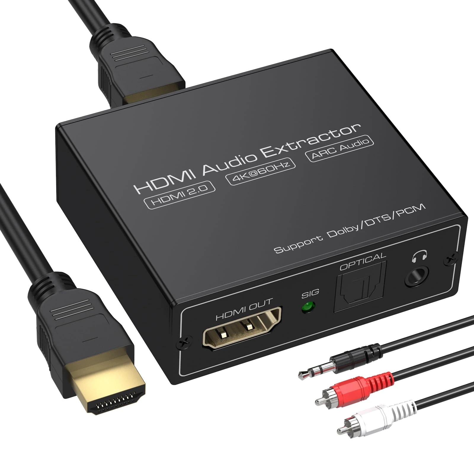 HDMI ARC Audio Extractor, HDMI to SPDIF TOSLINK Optical & 3.5mm Stereo Audio Adapter Converter Splitter Support 4K@60Hz LPCM 5.1/DTS/DSD for Laptop/TV Box/DVD/PS5