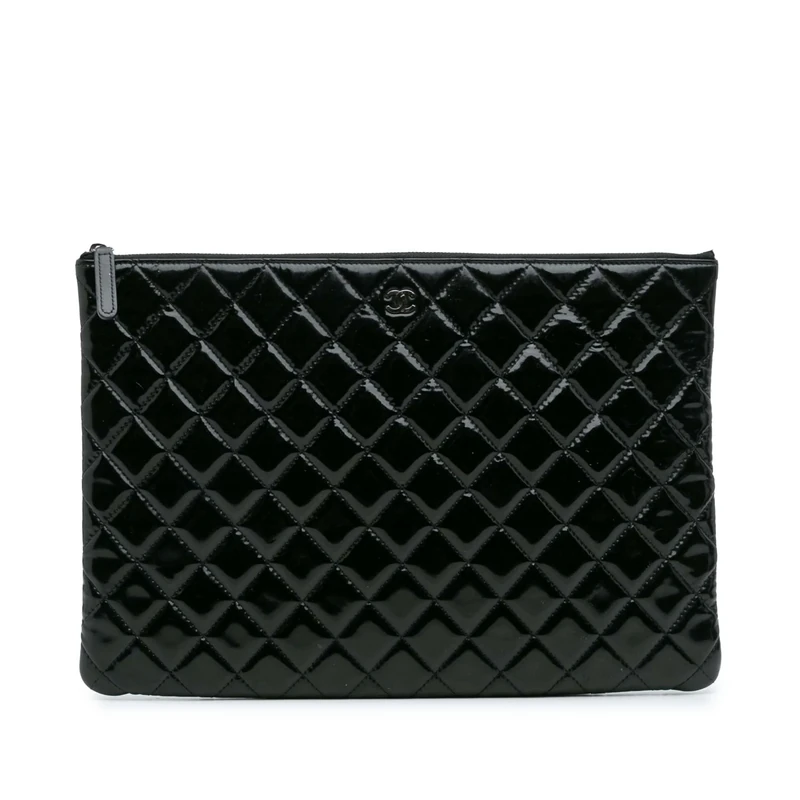 Chanel Pre-Loved Large Quilted Patent O Case Clutch Bag