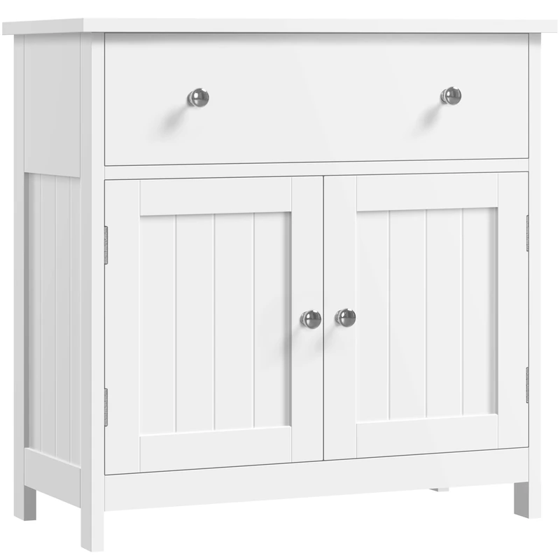 Yaheetech Under Sink Bathroom Cabinet, Freestanding Storage Cupboard with 2 Doors & Divided Drawers, Modern Pedestal Under Sink Bathroom Vanity for Homeowners, 60cm x 30cm x 60cm,White